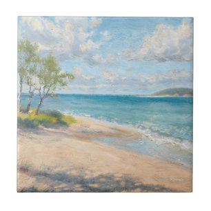 Serene Coastal Morning Impressionist Beach Art Ceramic Tile