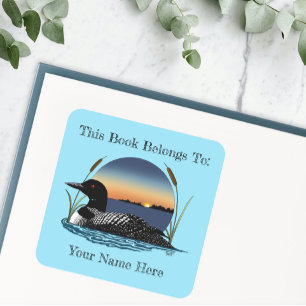 Serene Common Loon Sunset Blue Lake Bookplate