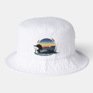 Serene Common Loon Sunset Blue Wildlife Lake Bucket Hat