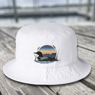 Serene Common Loon Sunset Blue Wildlife Lake Bucket Hat