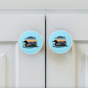 Serene Common Loon Sunset Blue Wildlife Lake Ceramic Knob