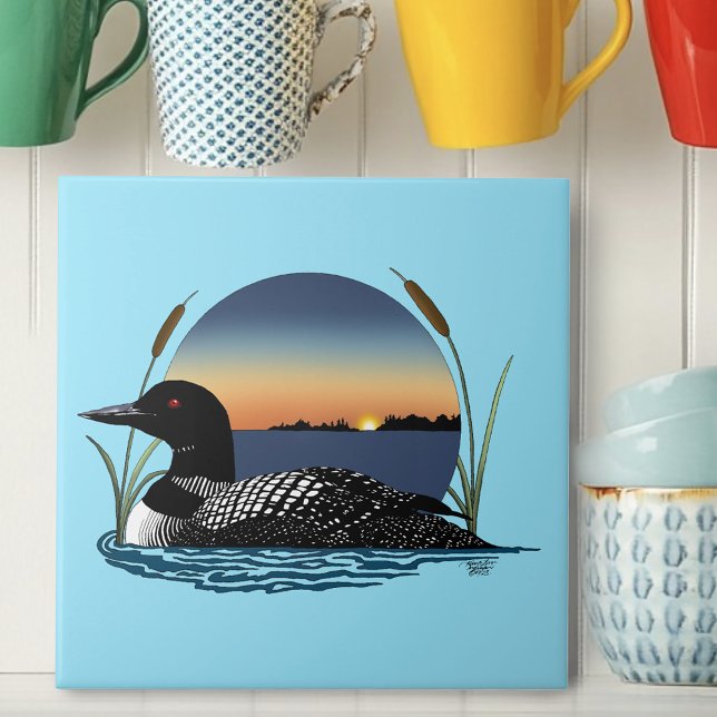 Serene Common Loon Sunset Blue Wildlife Lake Ceramic Tile (Creator Uploaded)