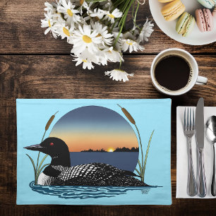 Serene Common Loon Sunset Blue Wildlife Lake Cloth Placemat