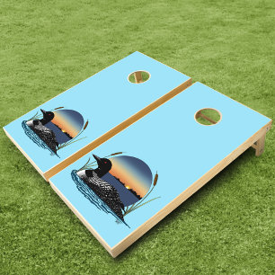 Serene Common Loon Sunset Blue Wildlife Lake Cornhole Set