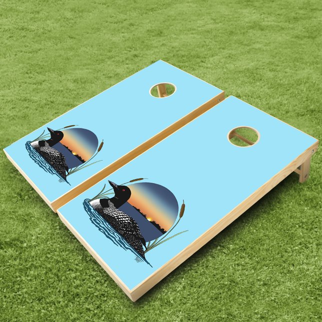 Serene Common Loon Sunset Blue Wildlife Lake Cornhole Set (Creator Uploaded)