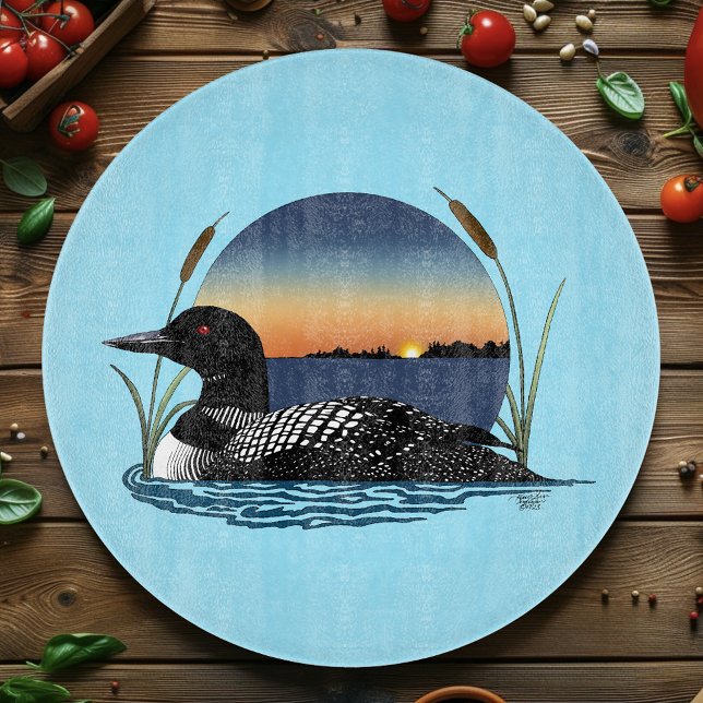 Serene Common Loon Sunset Blue Wildlife Lake Cutting Board (Creator Uploaded)