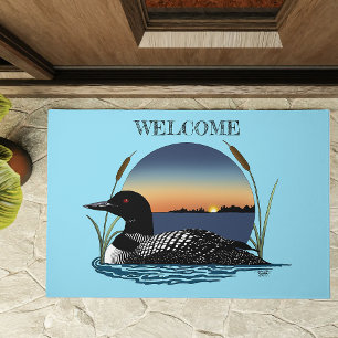 Serene Common Loon Sunset Blue Wildlife Lake Doormat