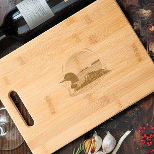 Serene Common Loon Sunset Blue Wildlife Lake Engraved Cutting Board