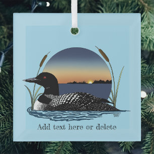 Serene Common Loon Sunset Blue Wildlife Lake Glass Ornament