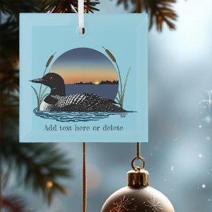 Serene Common Loon Sunset Blue Wildlife Lake Glass Ornament