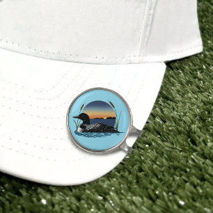 Serene Common Loon Sunset Blue Wildlife Lake Golf Hat Clip