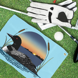Serene Common Loon Sunset Blue Wildlife Lake Golf Towel