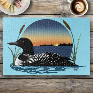 Serene Common Loon Sunset Blue Wildlife Lake Jigsaw Puzzle
