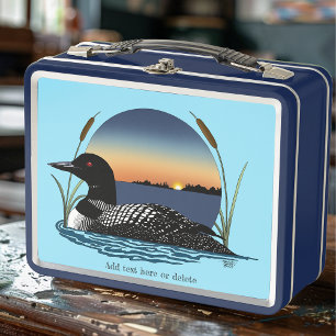 Serene Common Loon Sunset Blue Wildlife Lake Metal Lunch Box