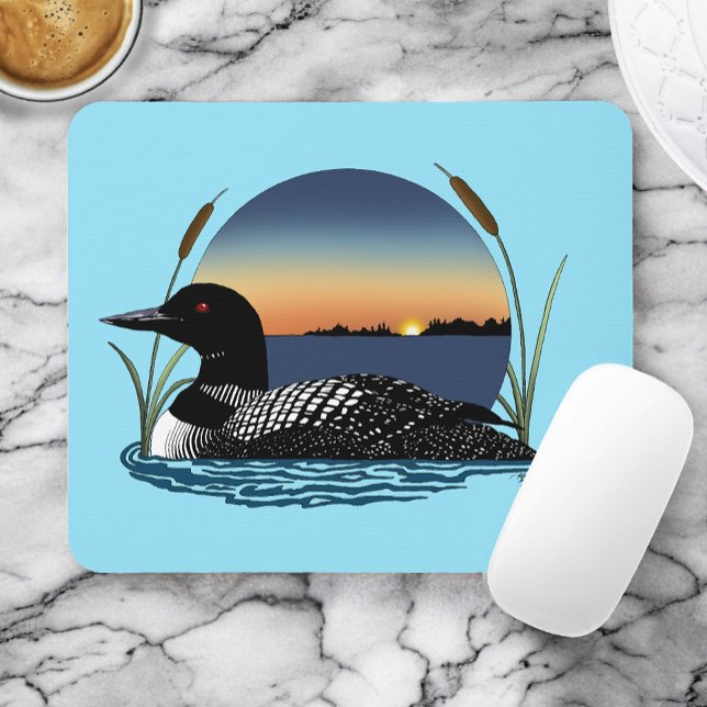 Serene Common Loon Sunset Blue Wildlife Lake Mouse Pad (Creator Uploaded)