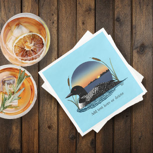 Serene Common Loon Sunset Blue Wildlife Lake Paper Dinner Napkins