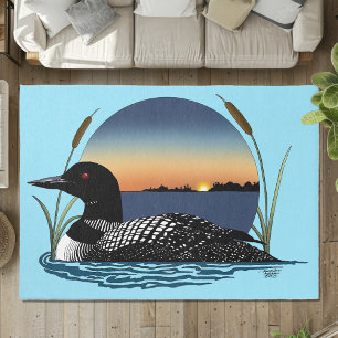 Serene Common Loon Sunset Blue Wildlife Lake Rug