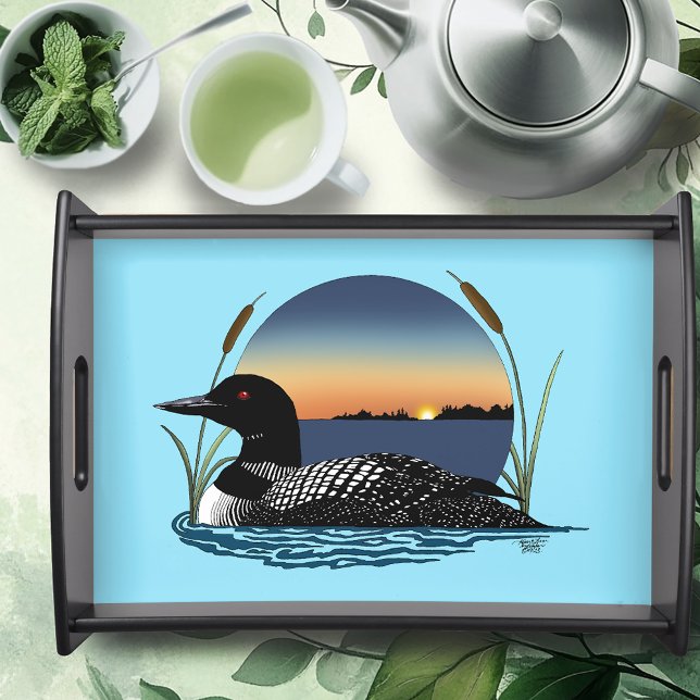 Serene Common Loon Sunset Blue Wildlife Lake Serving Tray (Creator Uploaded)