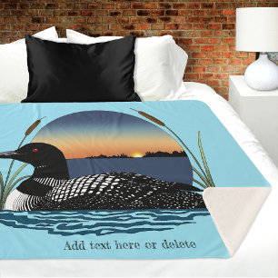 Serene Common Loon Sunset Blue Wildlife Lake Sherpa Blanket