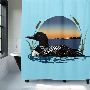 Serene Common Loon Sunset Blue Wildlife Lake Shower Curtain