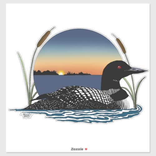 Serene Common Loon Sunset Blue Wildlife Lake Sticker