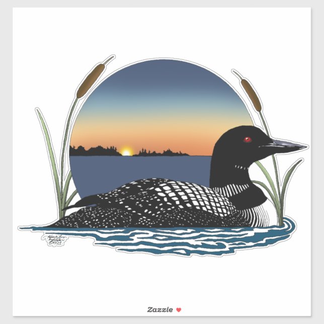 Serene Common Loon Sunset Blue Wildlife Lake Sticker (Sheet)