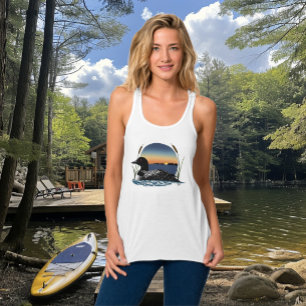 Serene Common Loon Sunset Blue Wildlife Lake Tank Top