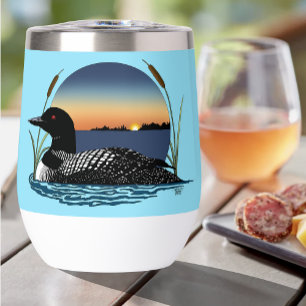 Serene Common Loon Sunset Blue Wildlife Lake Thermal Wine Tumbler