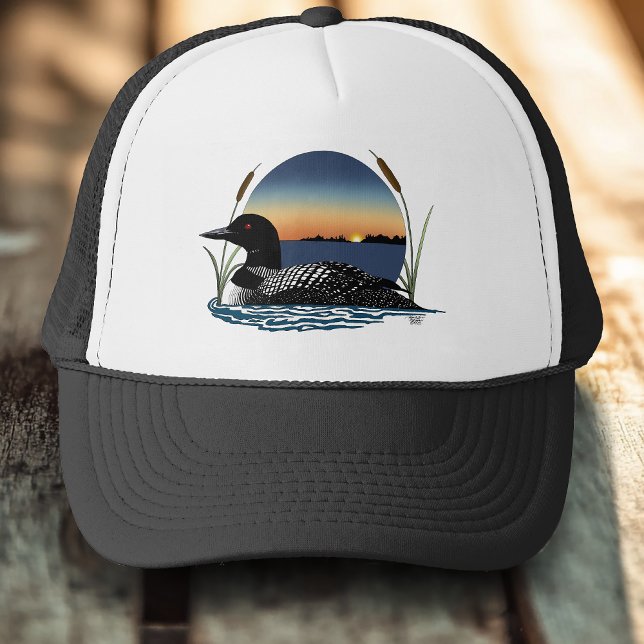 Serene Common Loon Sunset Blue Wildlife Lake Trucker Hat (Creator Uploaded)
