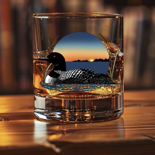 Serene Common Loon Sunset Blue Wildlife Lake Whiskey Glass