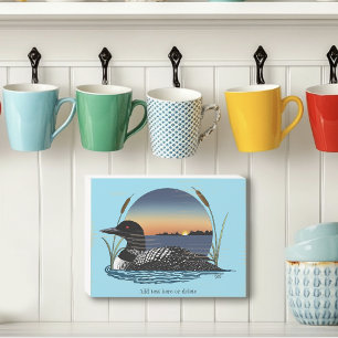Serene Common Loon Sunset Blue Wildlife Lake Wooden Box Sign