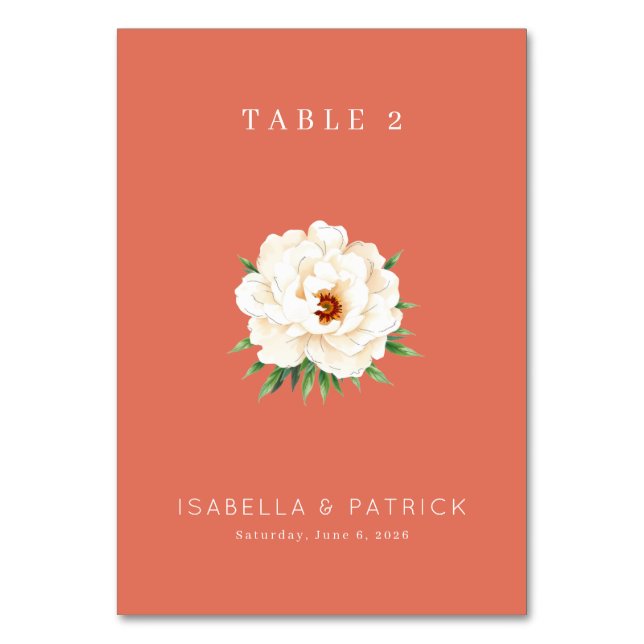 Serene Coral Floral Illustration Table Number (Front)