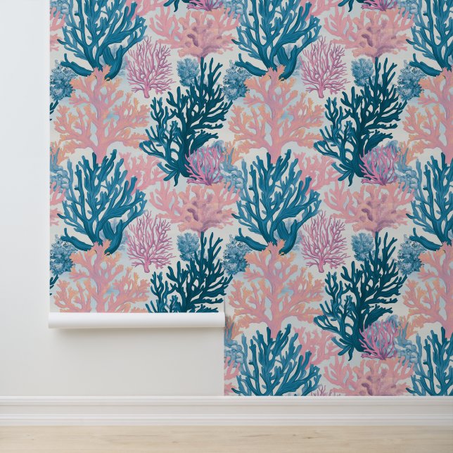 Serene coral reef pattern wall decor wallpaper  (Application)