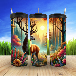 Serene Deer in Spring Sunrise Thermal Tumbler