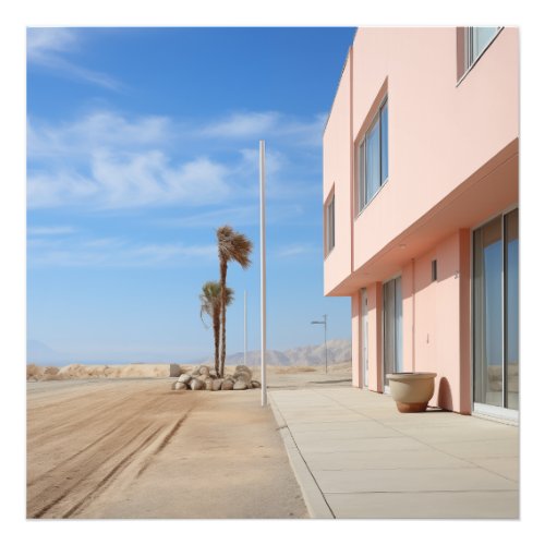 Serene Desert Oasis Palm Tree Solitary Building Photo Print
