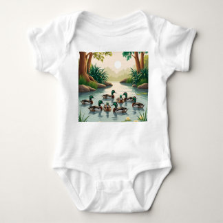 Serene Duck Pond Scene – Nature's Tranquility Baby Bodysuit