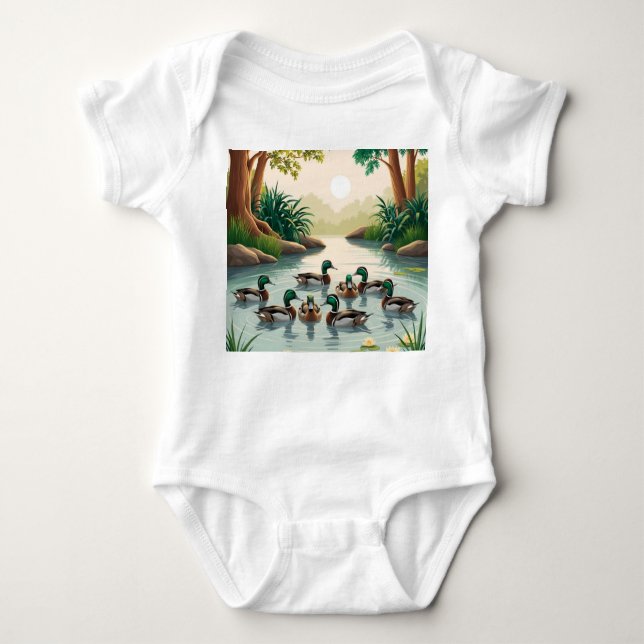 Serene Duck Pond Scene – Nature's Tranquility Baby Bodysuit (Front)