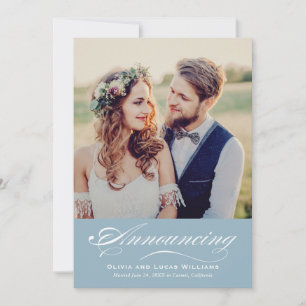 Serene Dusty Blue Calligraphy Reception Invitation