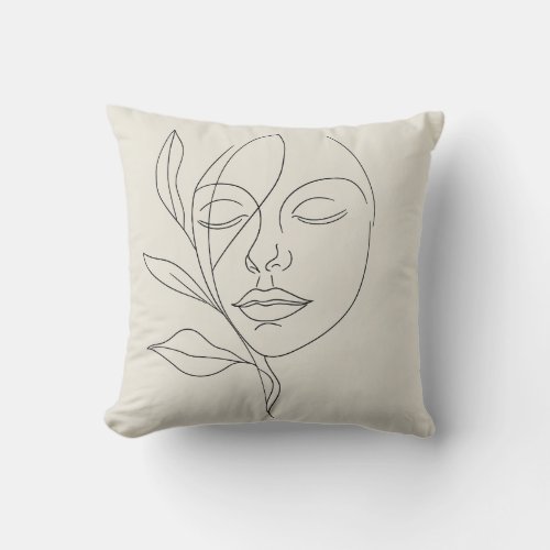 Serene Elegance Minimalist Face  Floral Throw Pillow