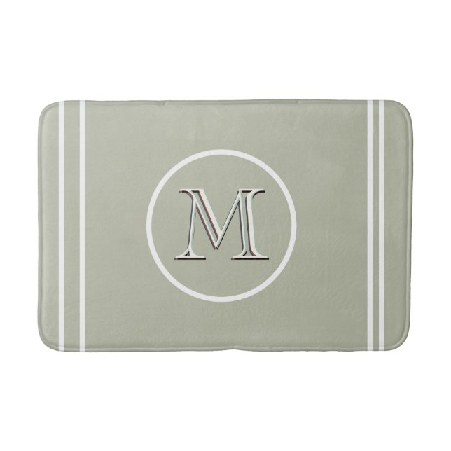 Serene Elegant Contemporary Green Unique Monogram  Bath Mat (Front)