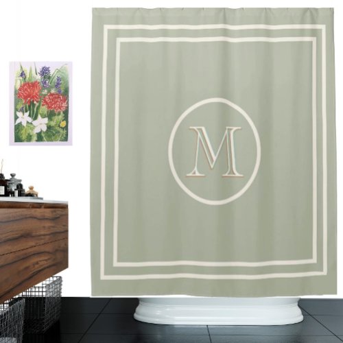 Serene Elegant Contemporary Green  Unique Monogram Shower Curtain