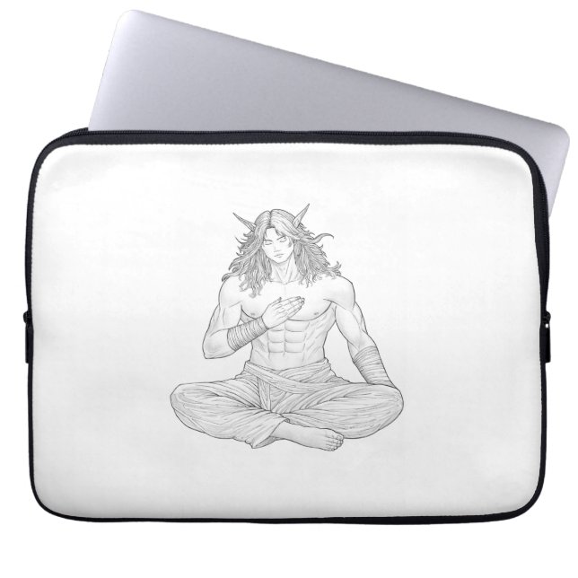 Serene Elf Warrior | Fantasy Anime Character Art Laptop Sleeve (Front)