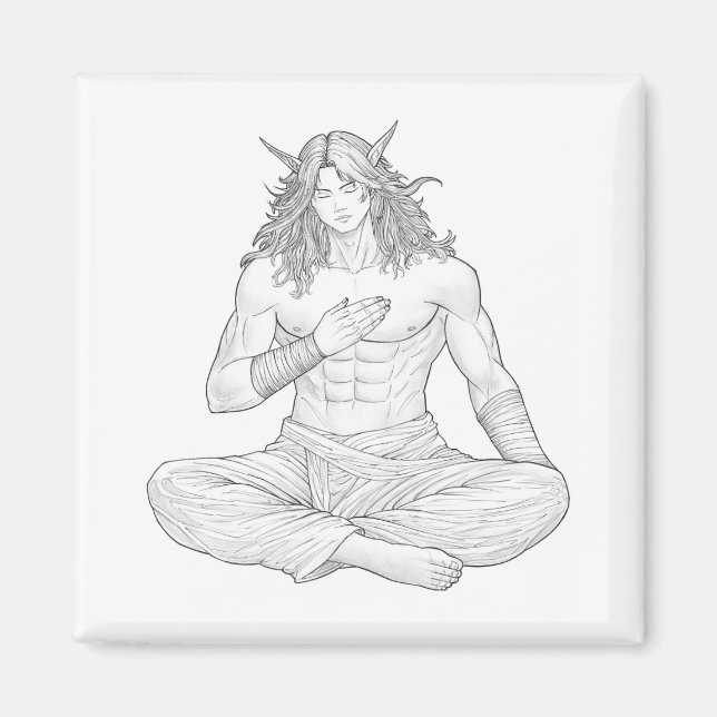 Serene Elf Warrior | Fantasy Anime Character Art Magnet (Front)