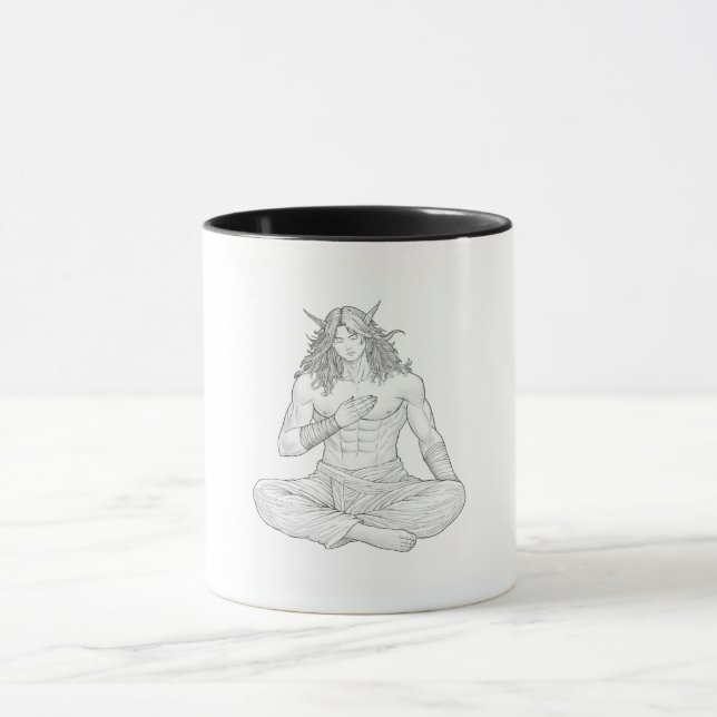 Serene Elf Warrior | Fantasy Anime Character Art Mug (Center)