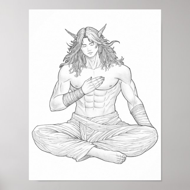 Serene Elf Warrior | Fantasy Anime Character Art Poster (Front)