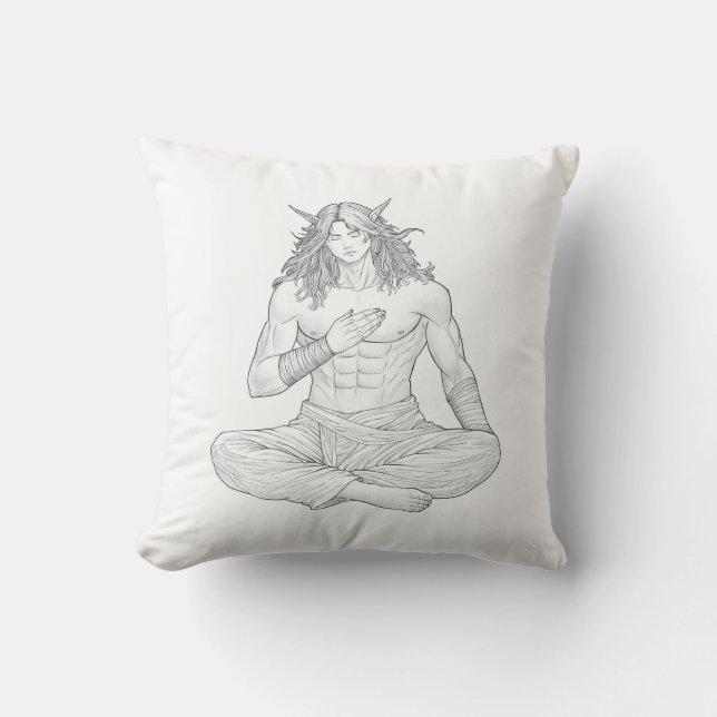 Serene Elf Warrior | Fantasy Anime Character Art Throw Pillow (Front)