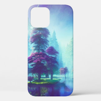 Serene Fantasy Lake Surrounded by Vibrant Trees iPhone 12 Case