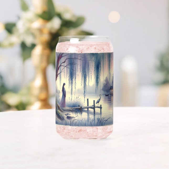 Serene Fantasy Lake with Willow and Heron Can Glass (Insitu (Wedding))