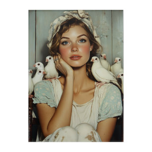 Serene Farm Maiden White Doves – Symbol of Peace Acrylic Print