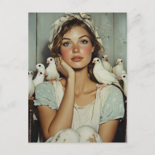 Serene Farm Maiden White Doves – Symbol of Peace Postcard